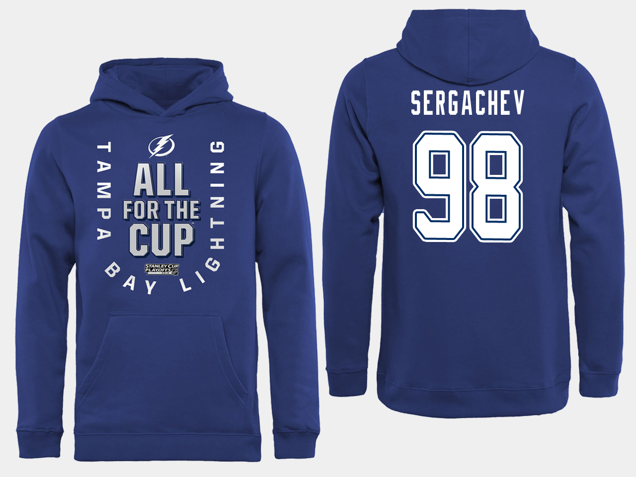 NHL Men adidas Tampa Bay Lightning #98 Sergachev blue All for the Cup Hoodie